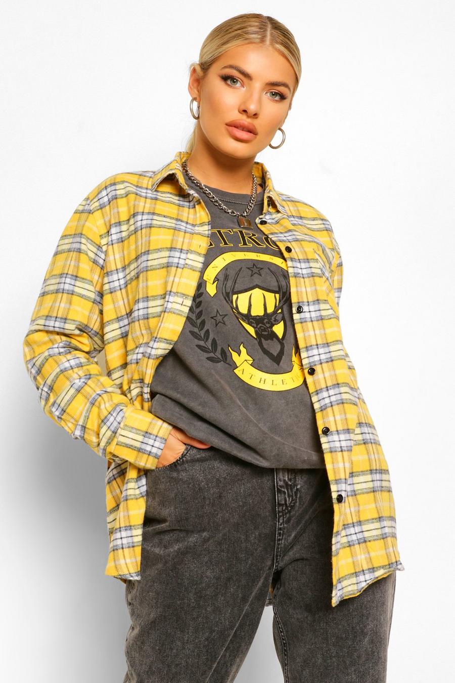 Yellow Oversize rutig skjorta i boyfriendmodell image number 1
