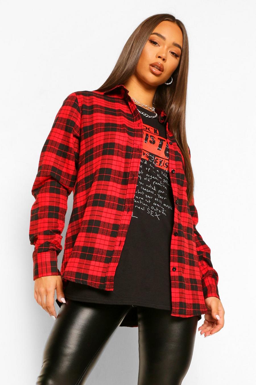 Red Oversized Boyfriend Check Shirt image number 1