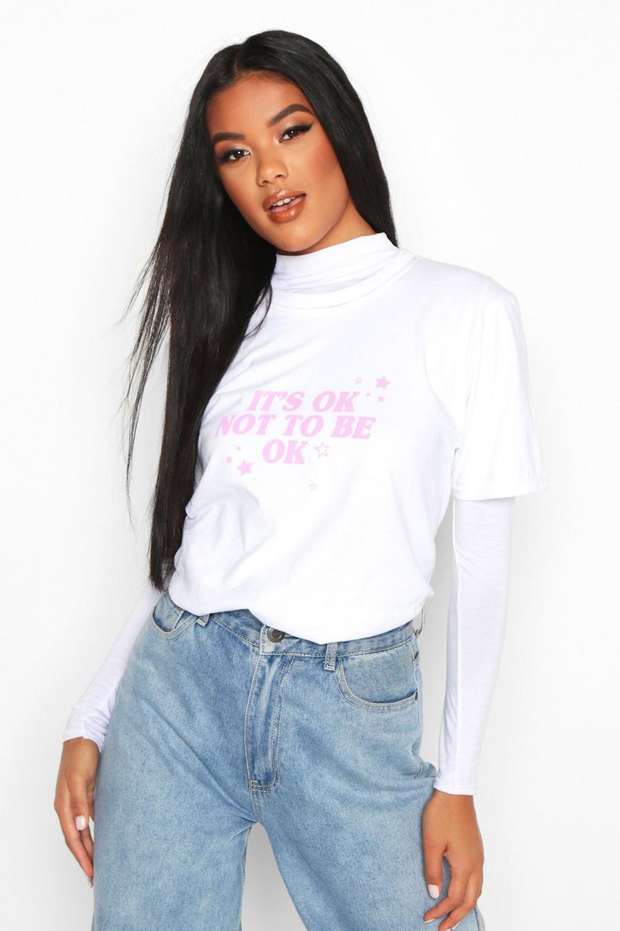 White "It's Ok Not To Be Ok" T-shirt med slogan image number 1