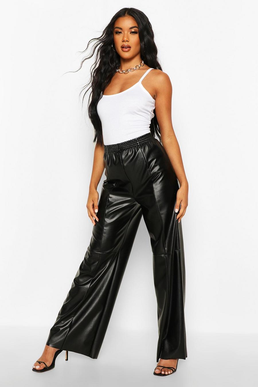 Wide Leg Seam Detail Faux Leather Pants image number 1