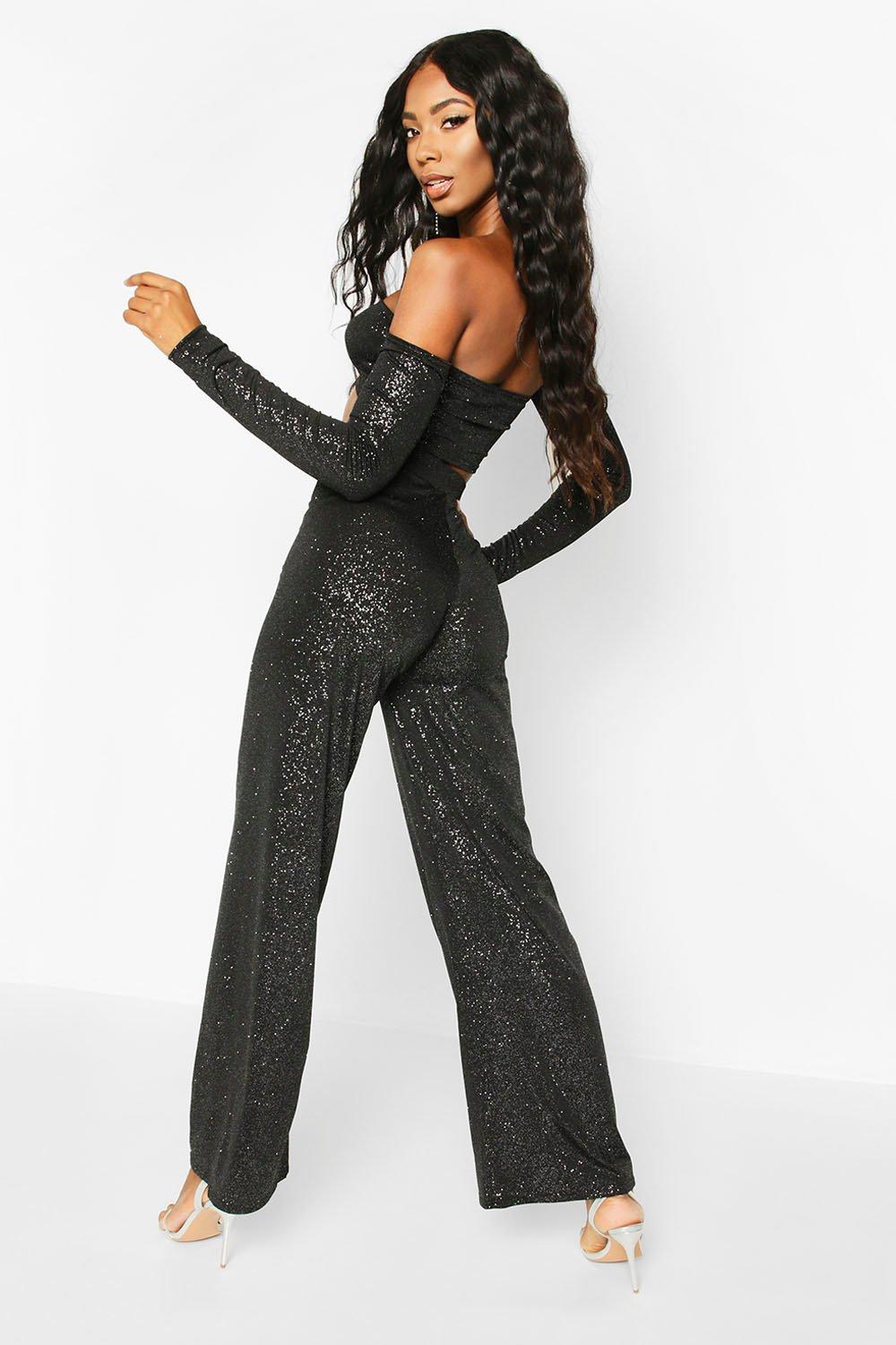 Glitter Wide Leg Trouser boohoo UK