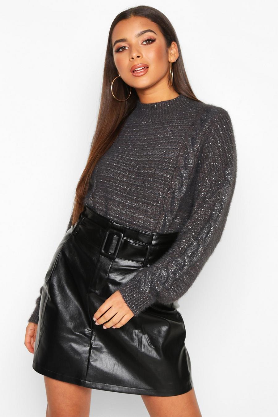 Fluffy Cable Knit Sweater | boohoo
