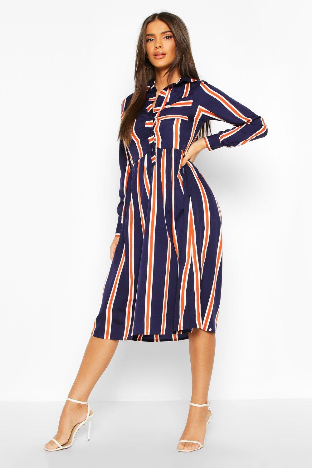 Stripe Shirt Midi Dress boohoo UK