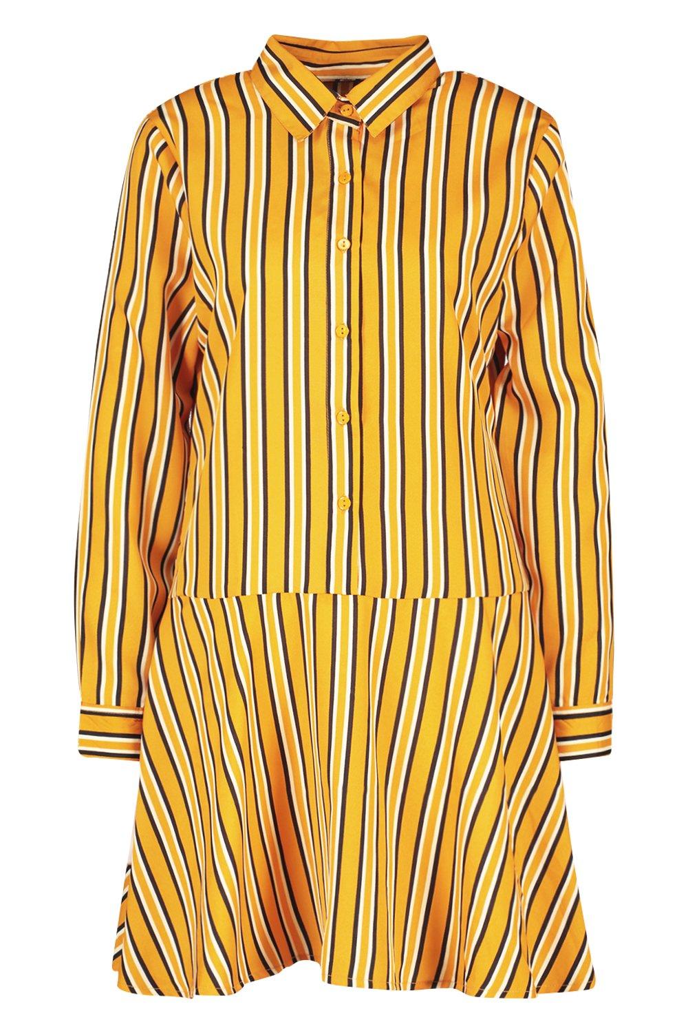 Stripe Button Through Frill Hem Shirt Dress