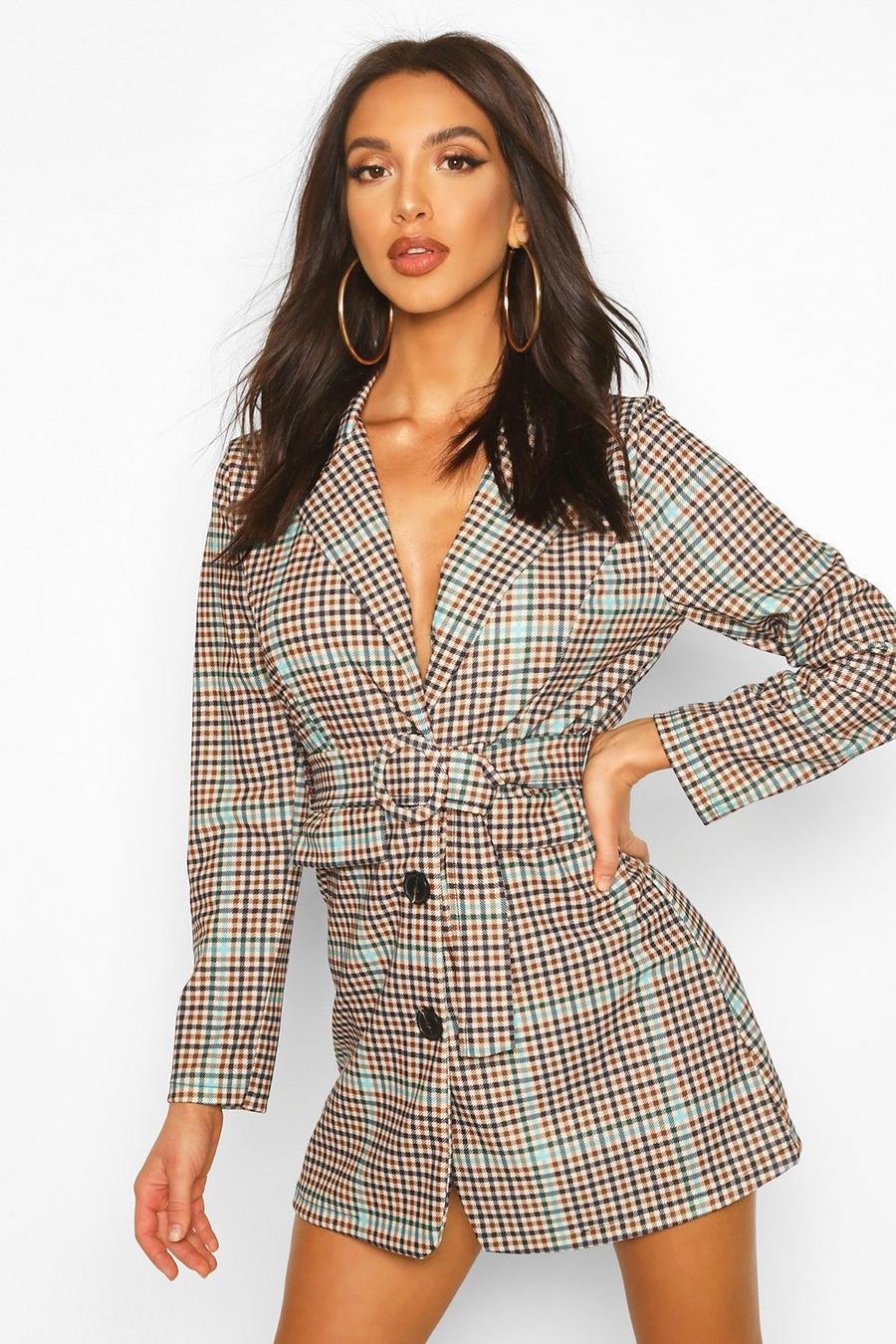 Chocolate Check Belted Blazer Dress image number 1
