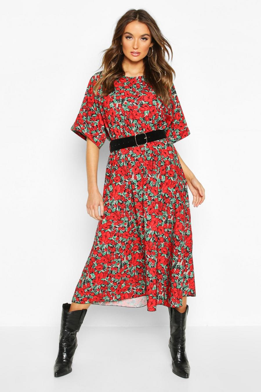 Floral Batwing Sleeve Midaxi Dress image number 1