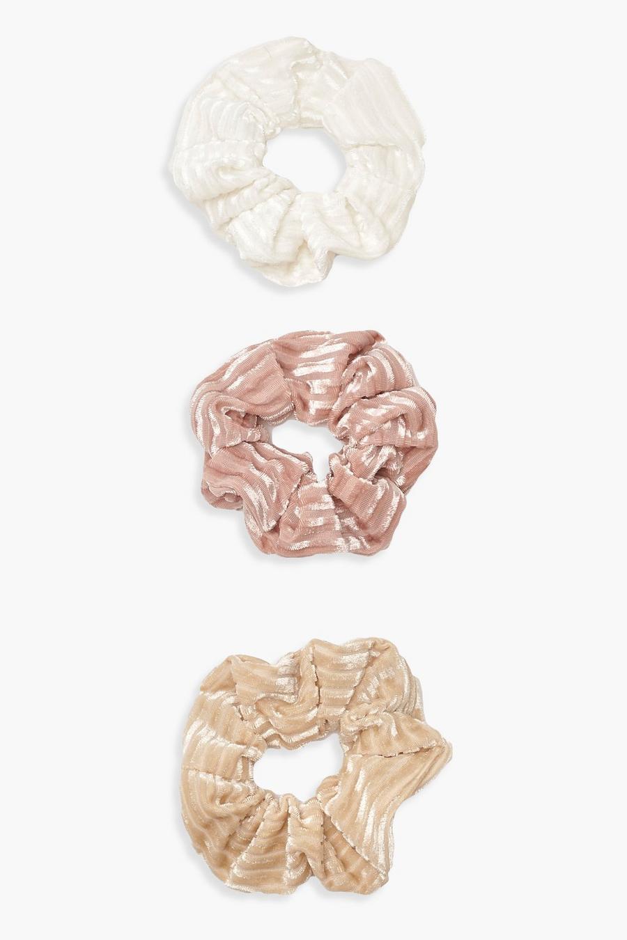 Multi Ribbade scrunchies i sammet (3-pack) image number 1