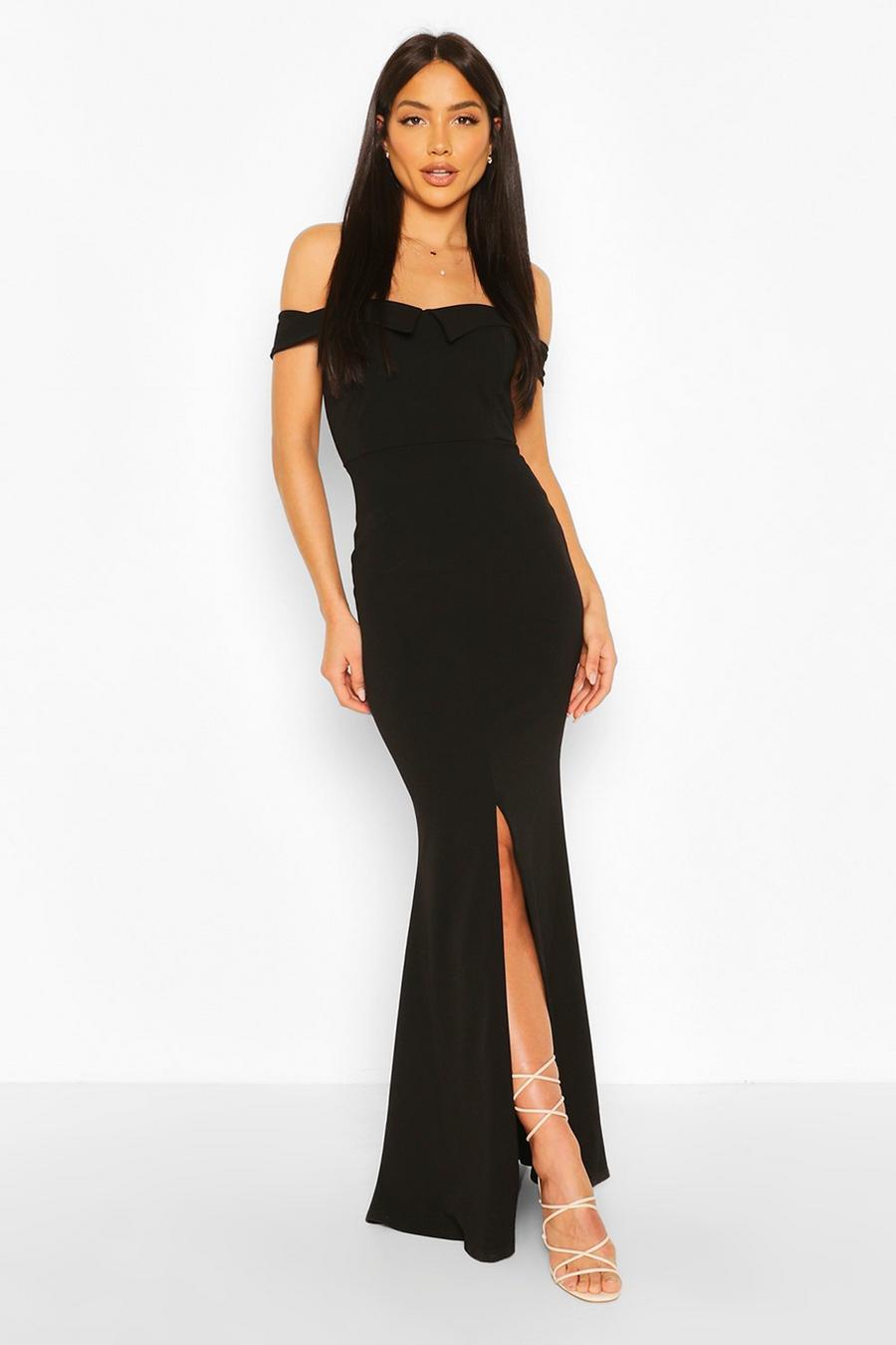 Black svart Bardot Split Front Maxi Dress