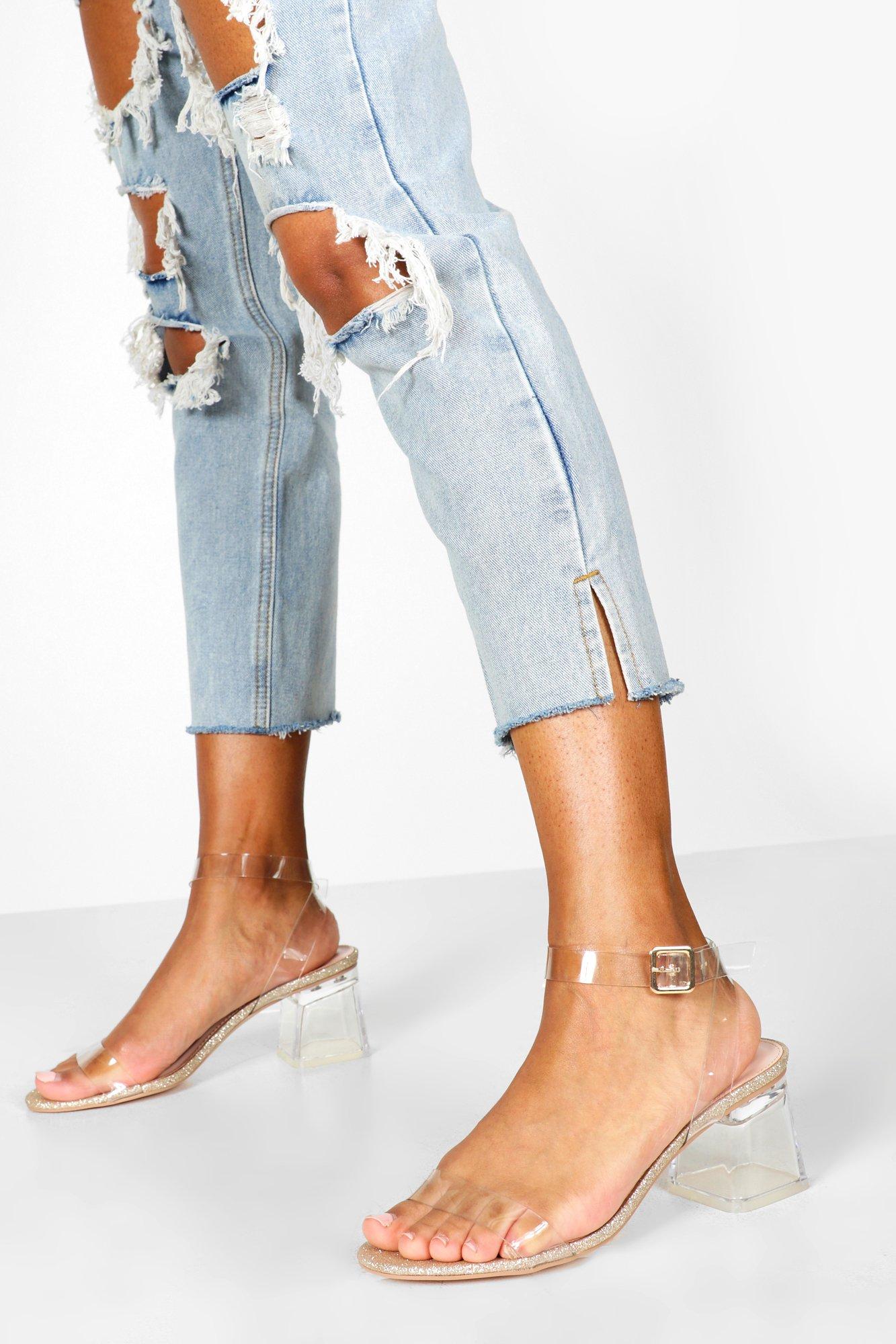 clear short block heels