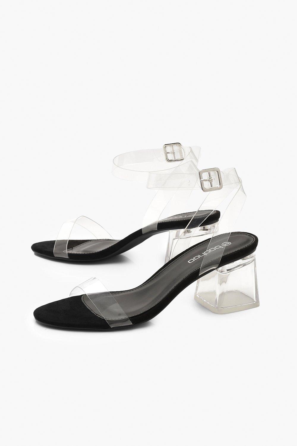 boohoo barely there block heel sandals in clear