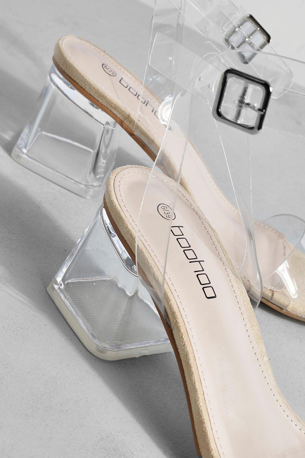 Boohoo barely there block heel sandals in clear best sale