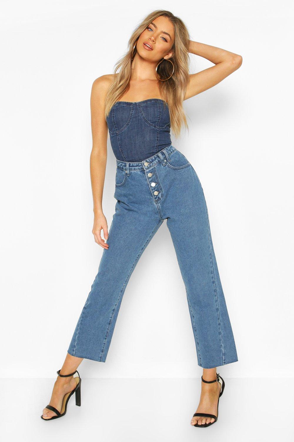 button front high rise jeans