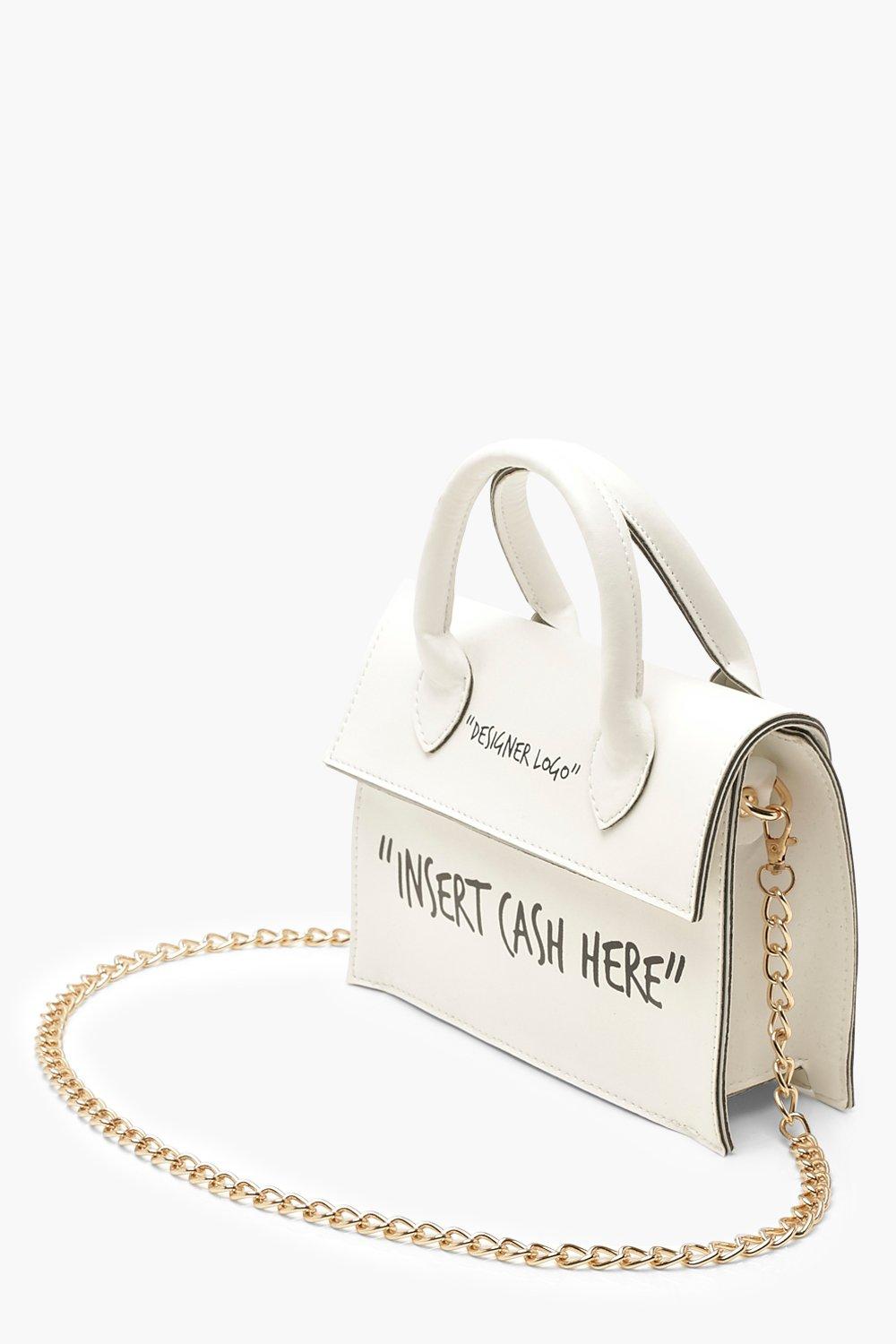 Insert Cash Here Slogan Structured Crossbody Grab Bag