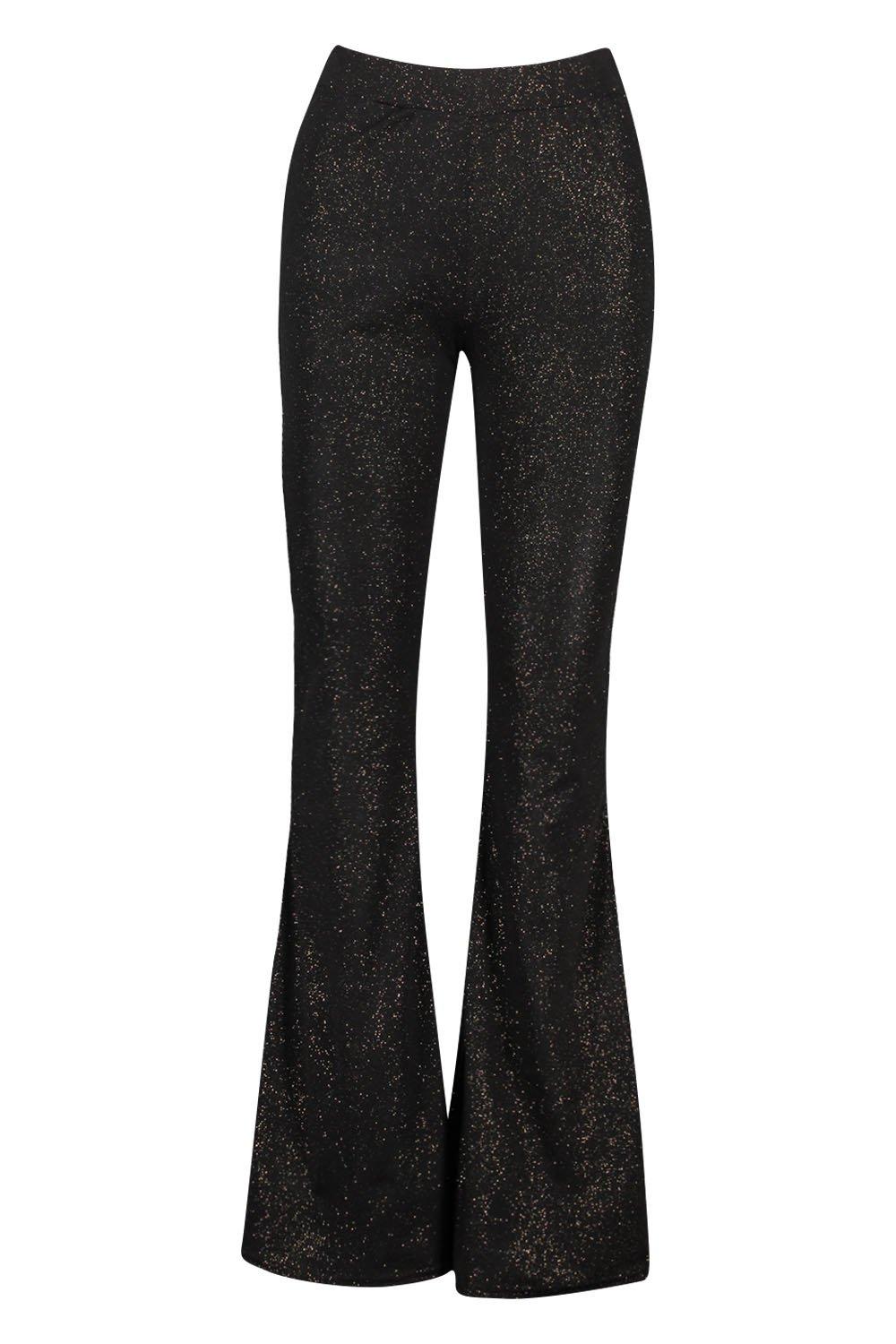 black glitter flare pants