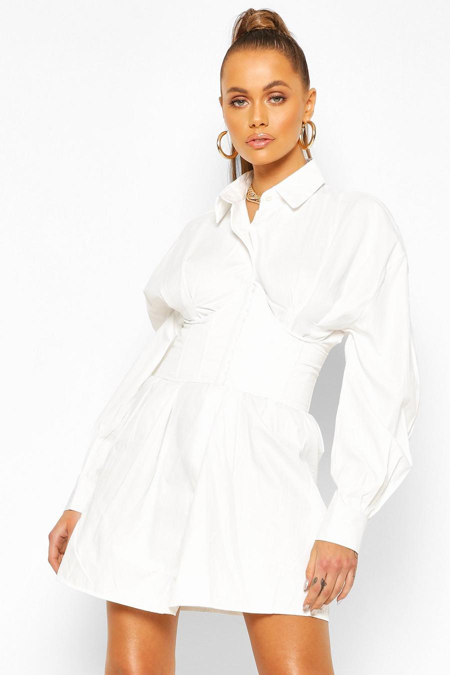 Robe chemise à détail corset, Blanc image number 1