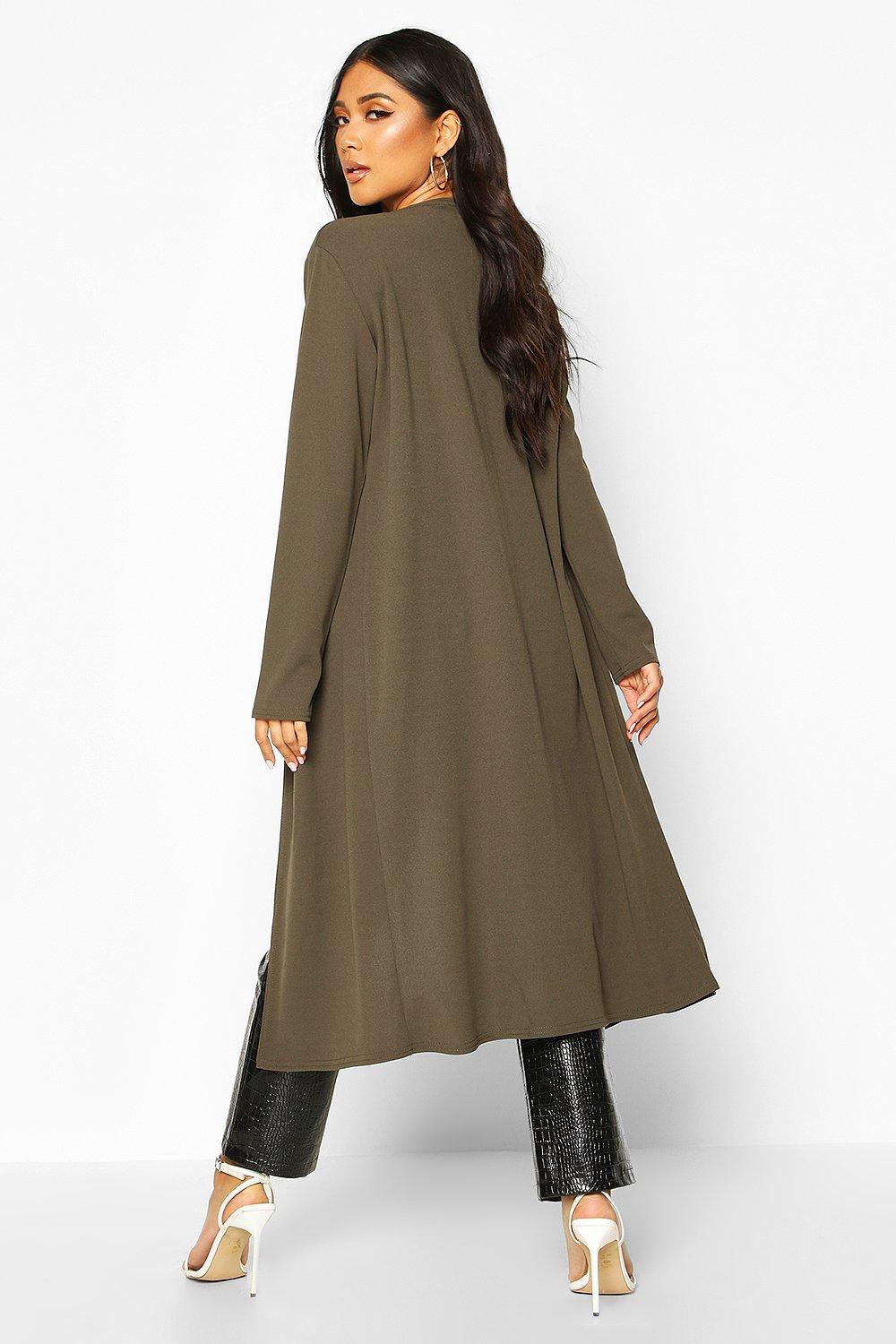 Collarless deals duster coat