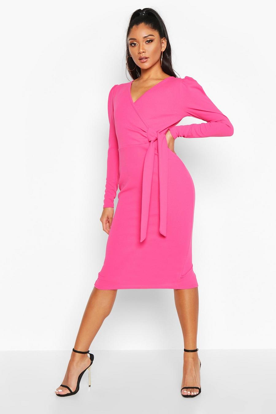 Tie Side Puff Sleeve Midi Dress image number 1