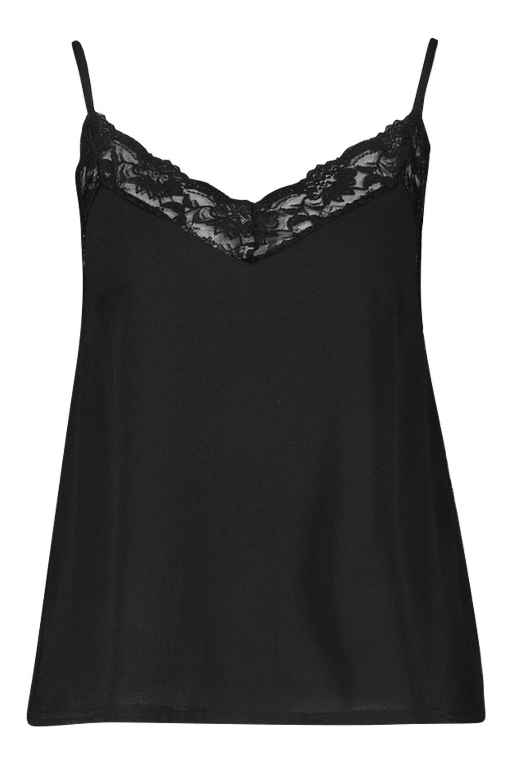 Women's Black Lace Trim Cami Top