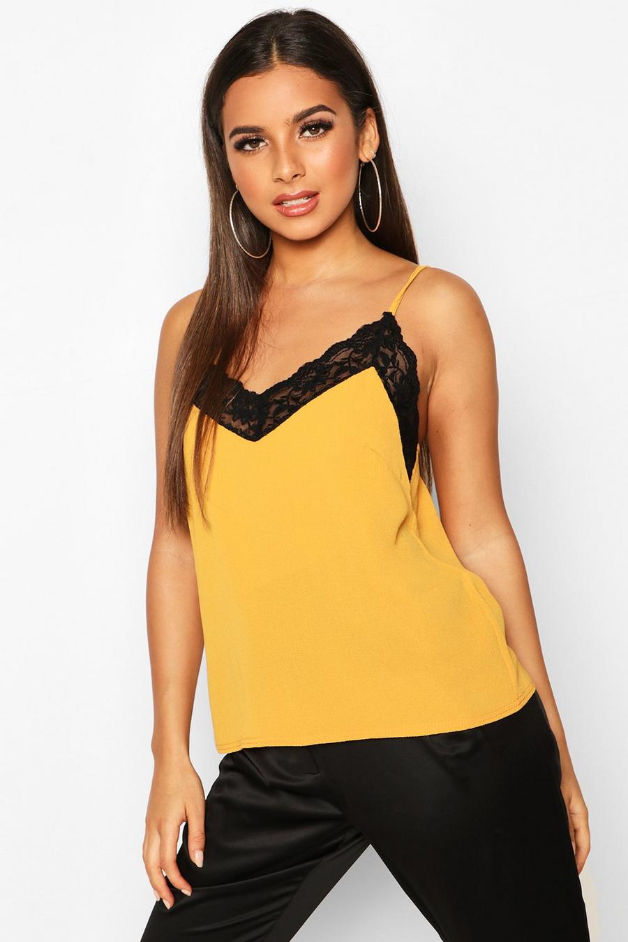 Mustard Lace Trim Camisole image number 1