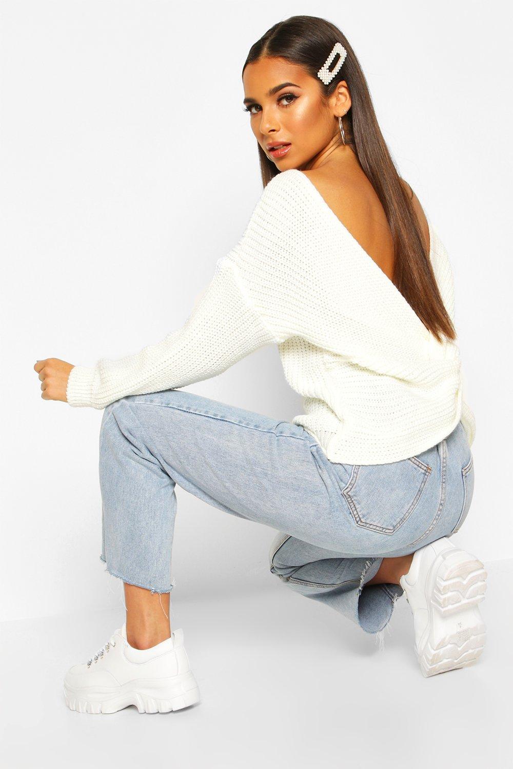 Twist knot back outlet sweater