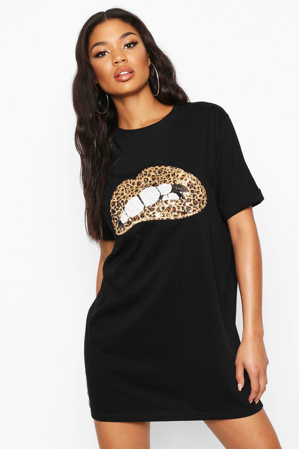 leopard lips t shirt dress