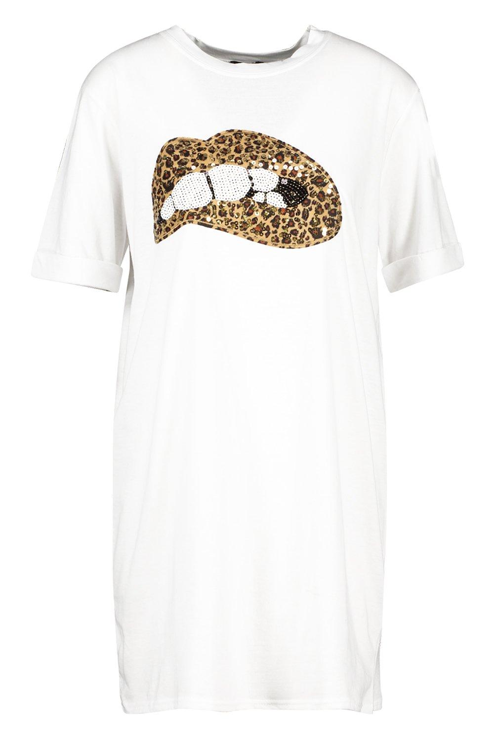 Leopard print lips t shirt dress best sale