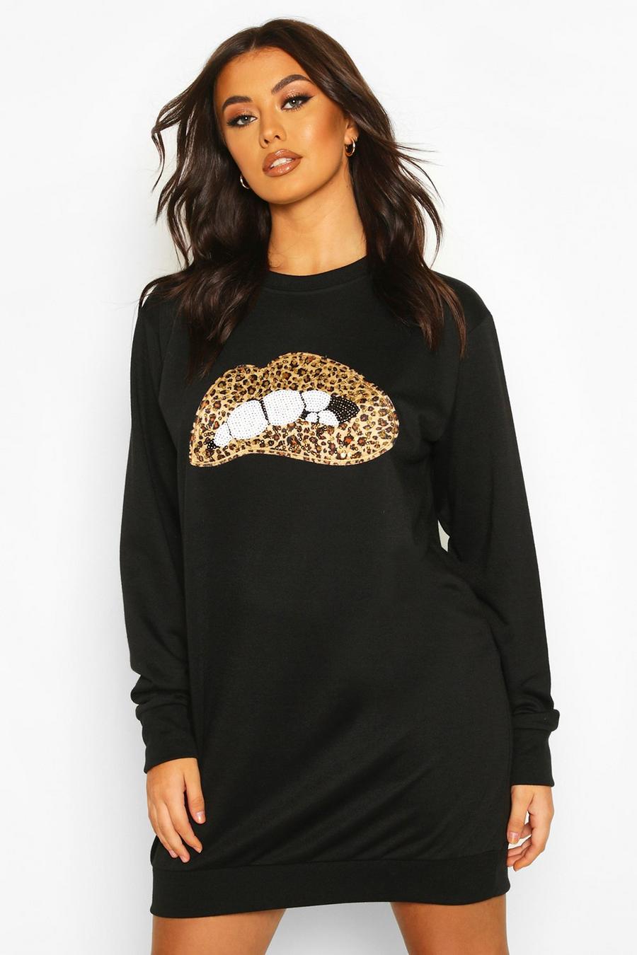 Sequin Leopard Lips Sweatshirt Dress image number 1