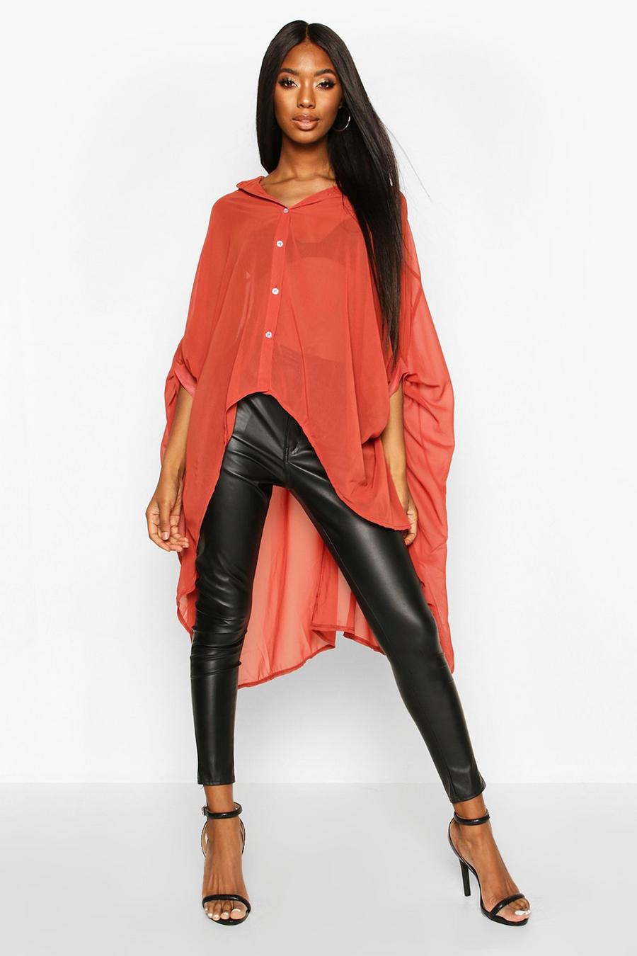 Terracotta Woven Oversized Maxi Shirt image number 1