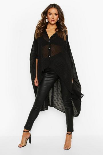 Dobby Chiffon Oversized Maxi Shirt black