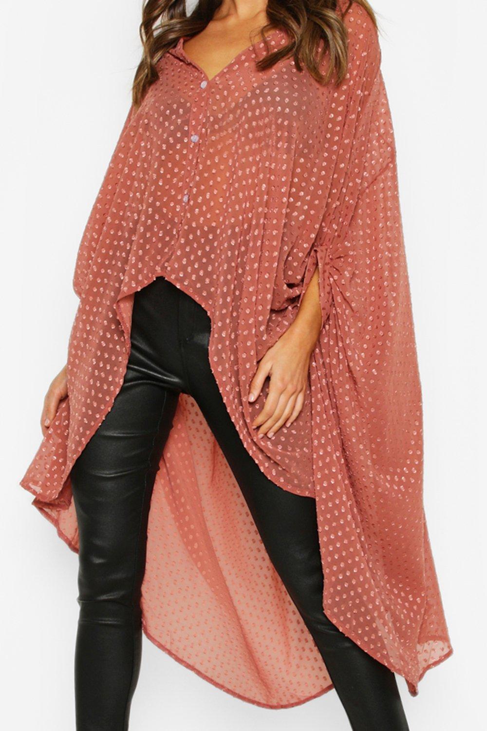 Black Dobby Chiffon Oversized Maxi Shirt