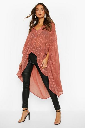 Dobby Chiffon Oversized Maxi Shirt rose