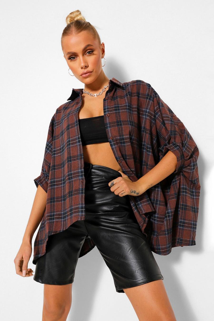 Brown Check Oversized Shirt image number 1