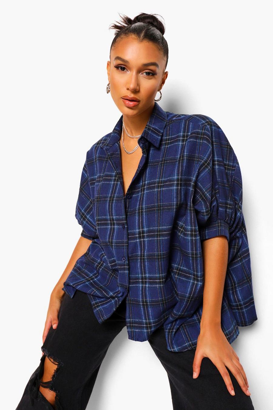Navy Checked Oversized Shirt image number 1