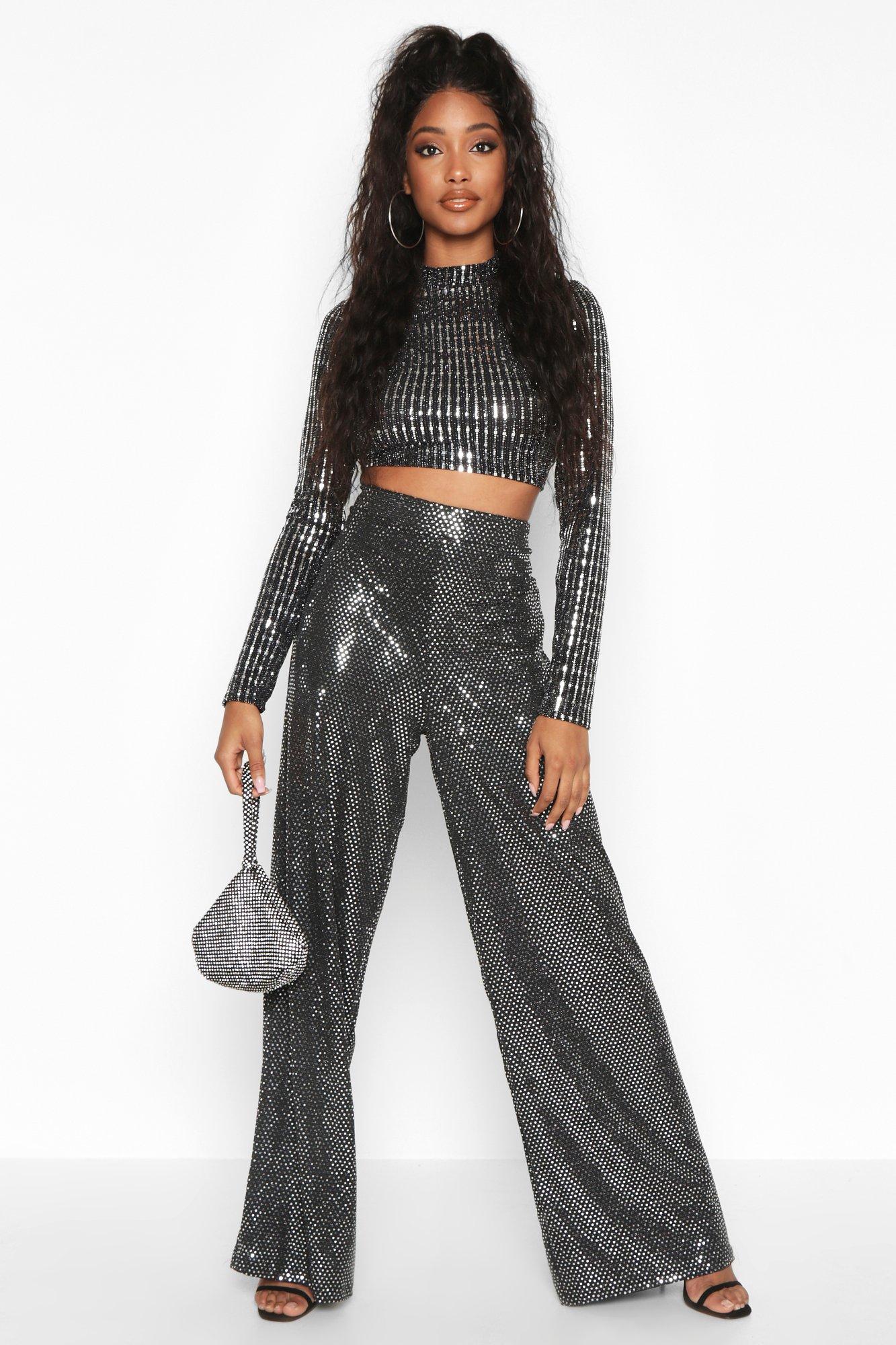 long sleeve glitter crop top