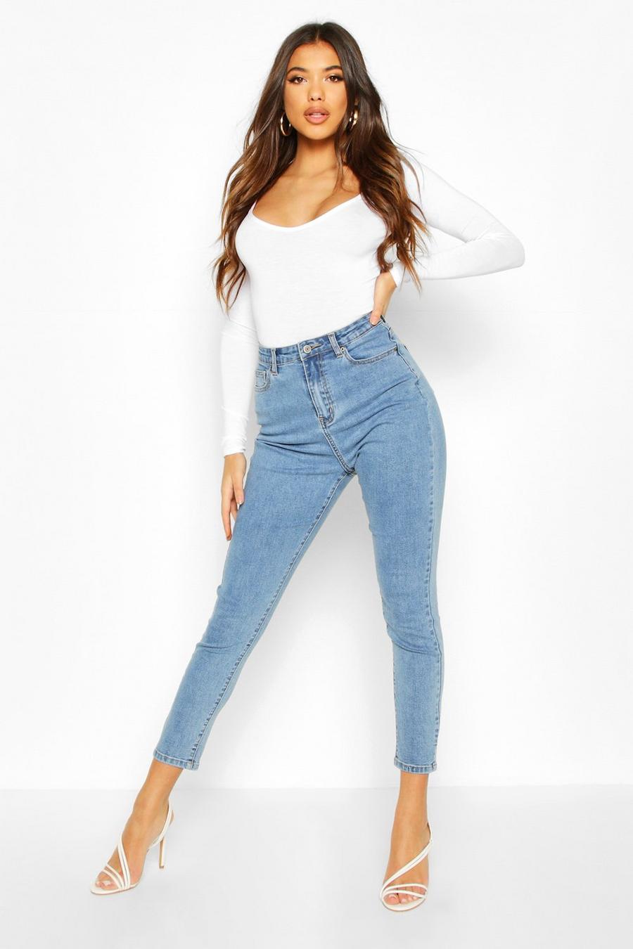 Mid blue High Rise Skinny Jeans image number 1