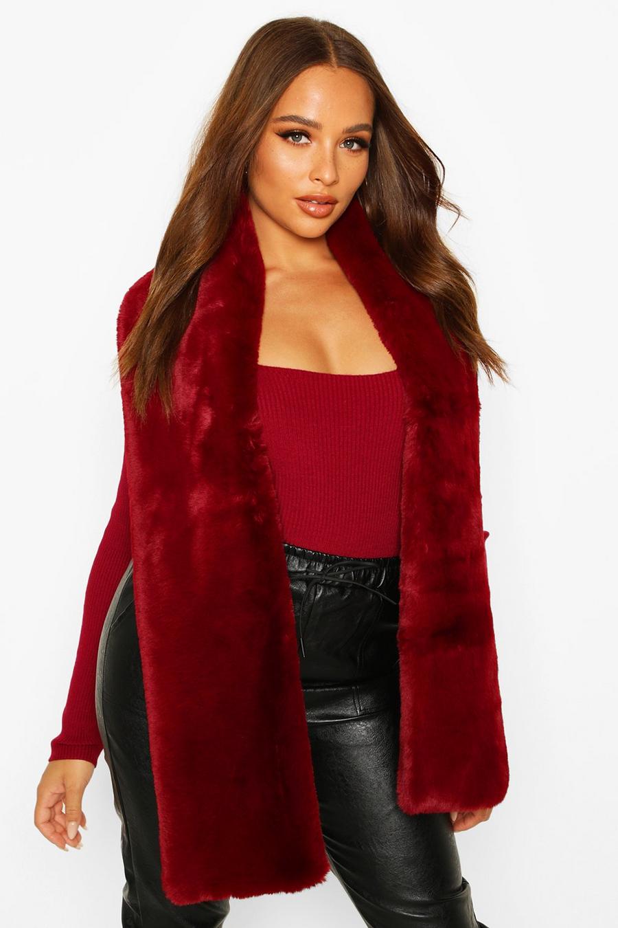 Berry Faux Fur Oversized Sjaal image number 1