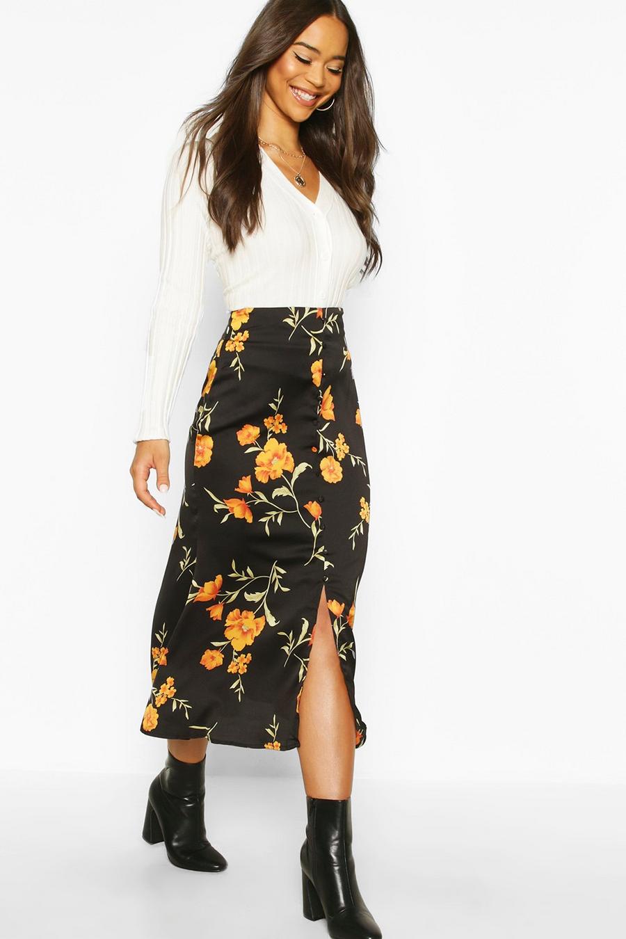 Button Front Floral Midi Skirt image number 1