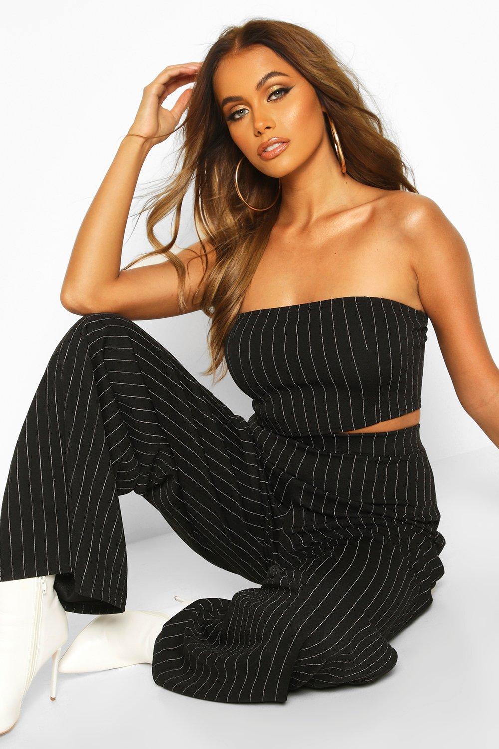 Plus Size Stripe Two Piece Rompers And Track Pants For Women Set