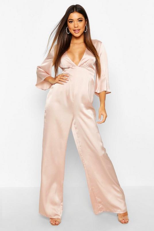 Satin Ruched Wide Leg Jumpsuit | boohoo