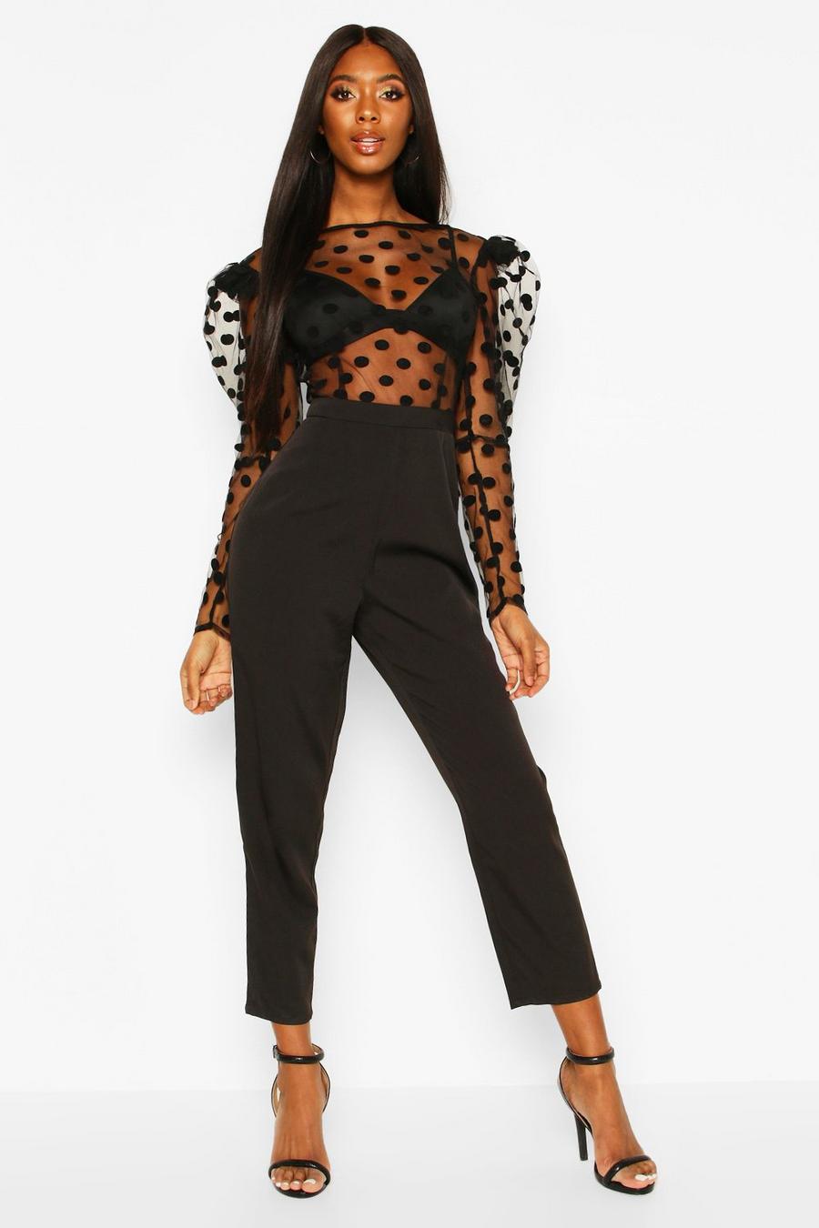 Organza Polka Dot Puff Sleeve Backless Jumpsuit image number 1