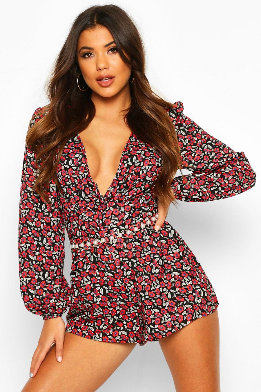 Plunge Balloon Sleeve Playsuit image number 1