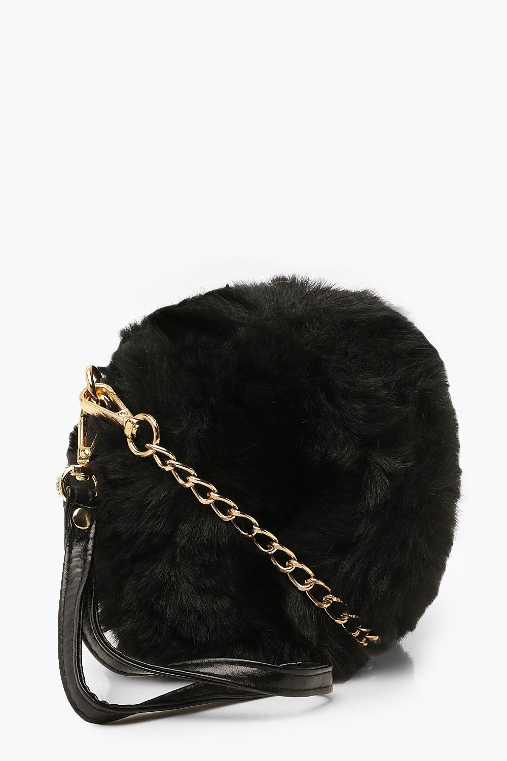 Faux Fur Round Clutch Chain Cross Body Bag