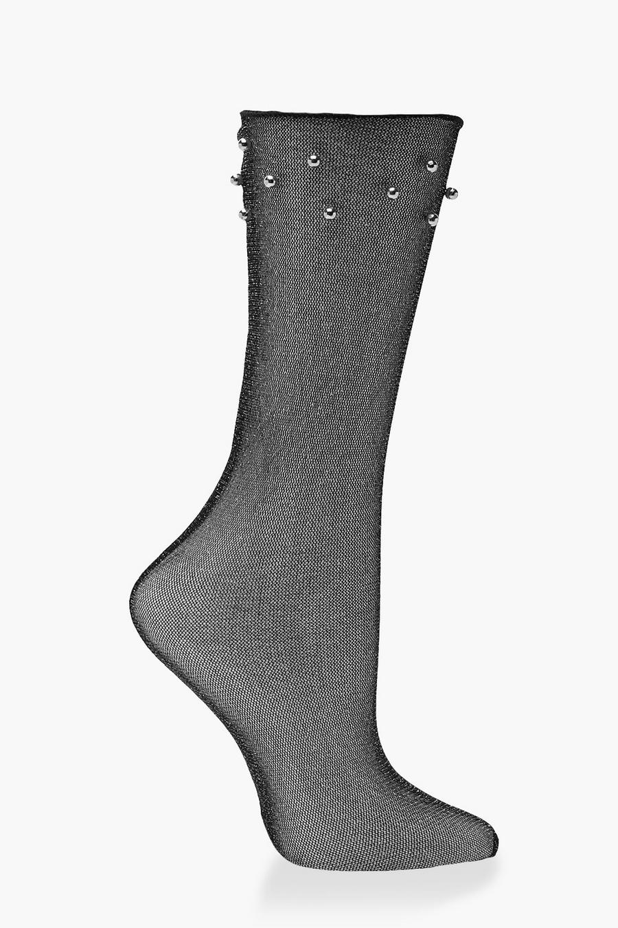 Schimmernde Socken aus Netzstoff mit Perlen image number 1
