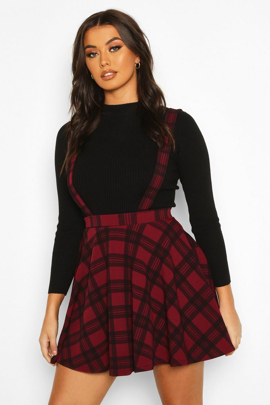 Berry Plaid Check Pinafore Skirt image number 1