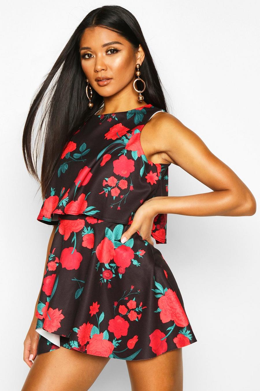 Floral Double Layer Playsuit Dress image number 1