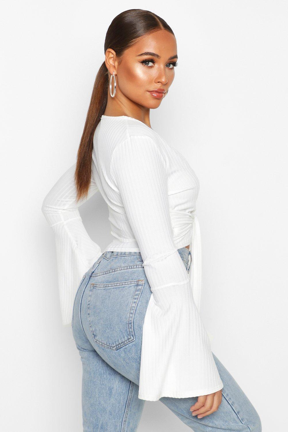 Cropped Rib Flare Sleeve Top