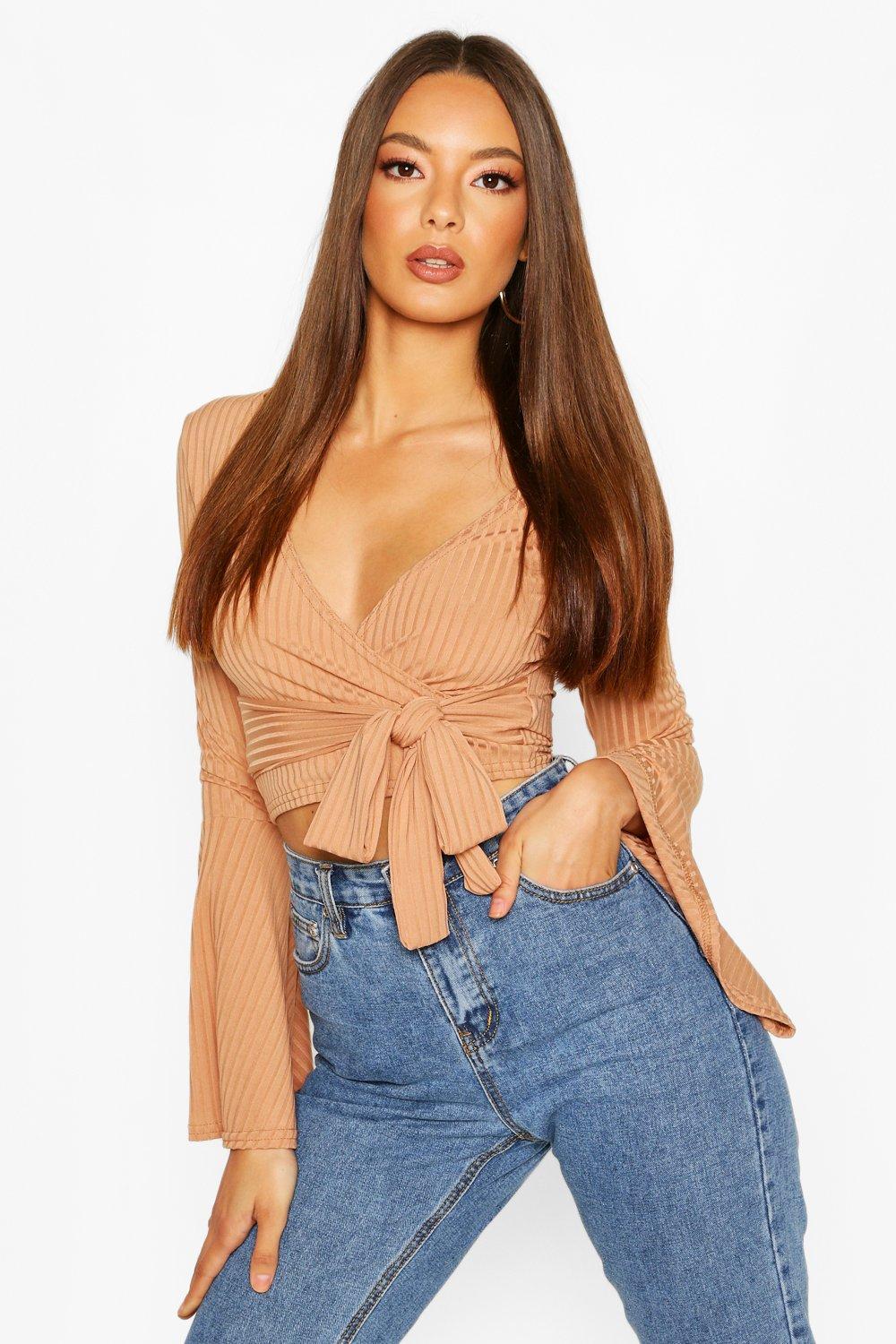 Cropped Rib Flare Sleeve Top