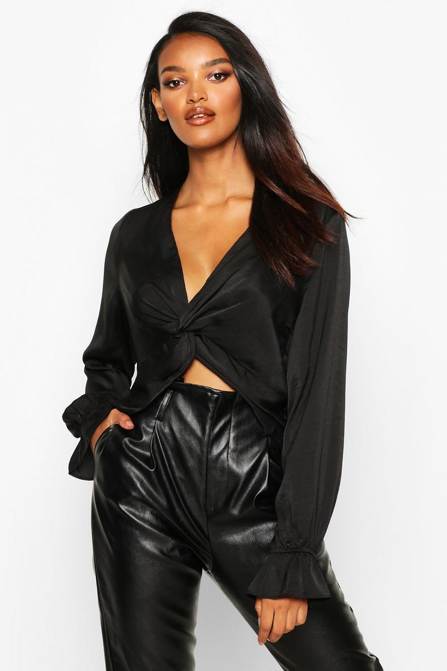Satin Twist Front Long Sleeve Blouse image number 1