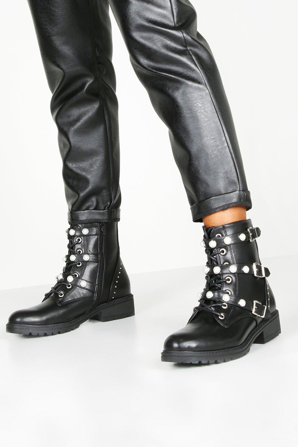 Pearl studded sale biker boots