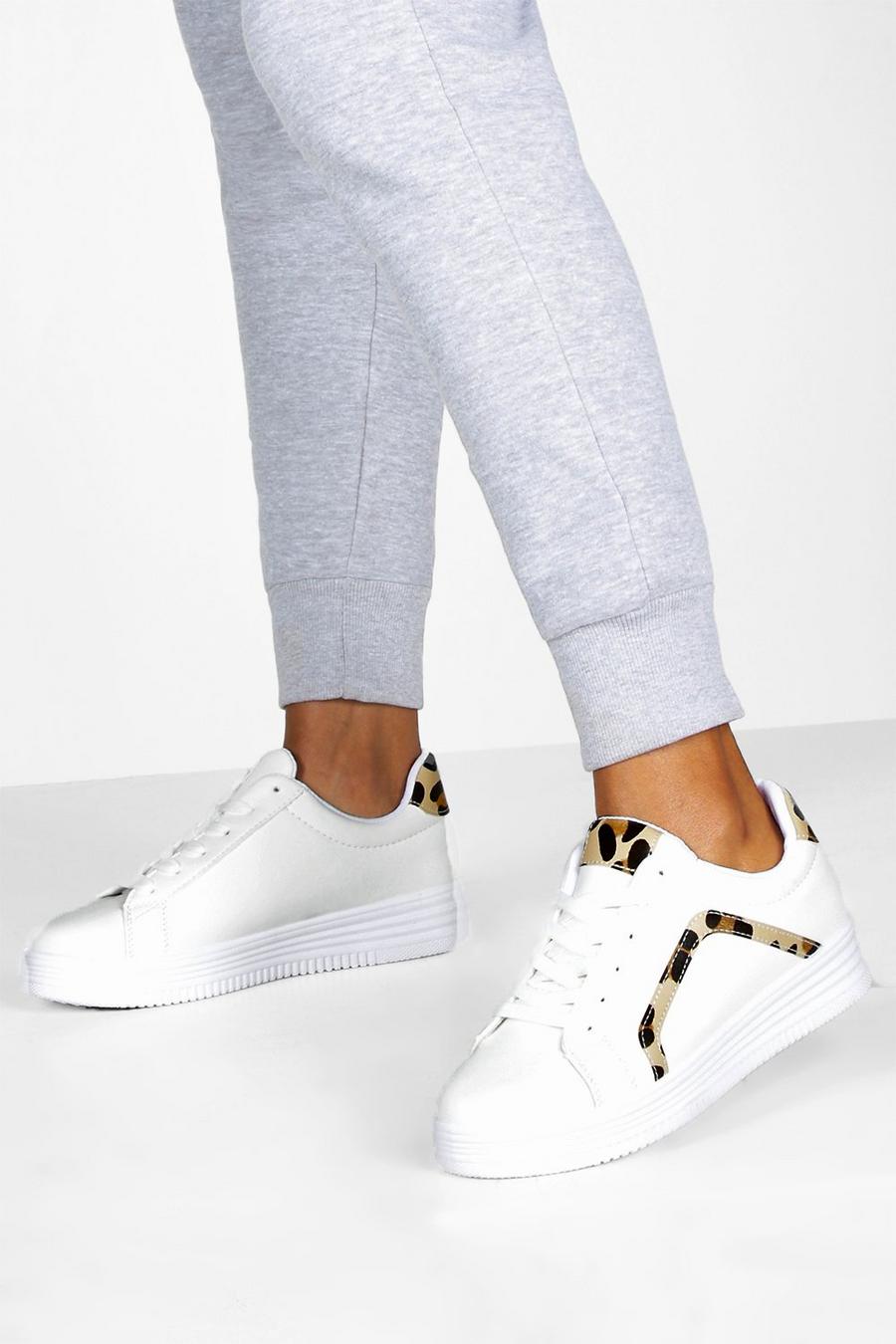 Leopard Panel Flat Lace Up Sneakers image number 1
